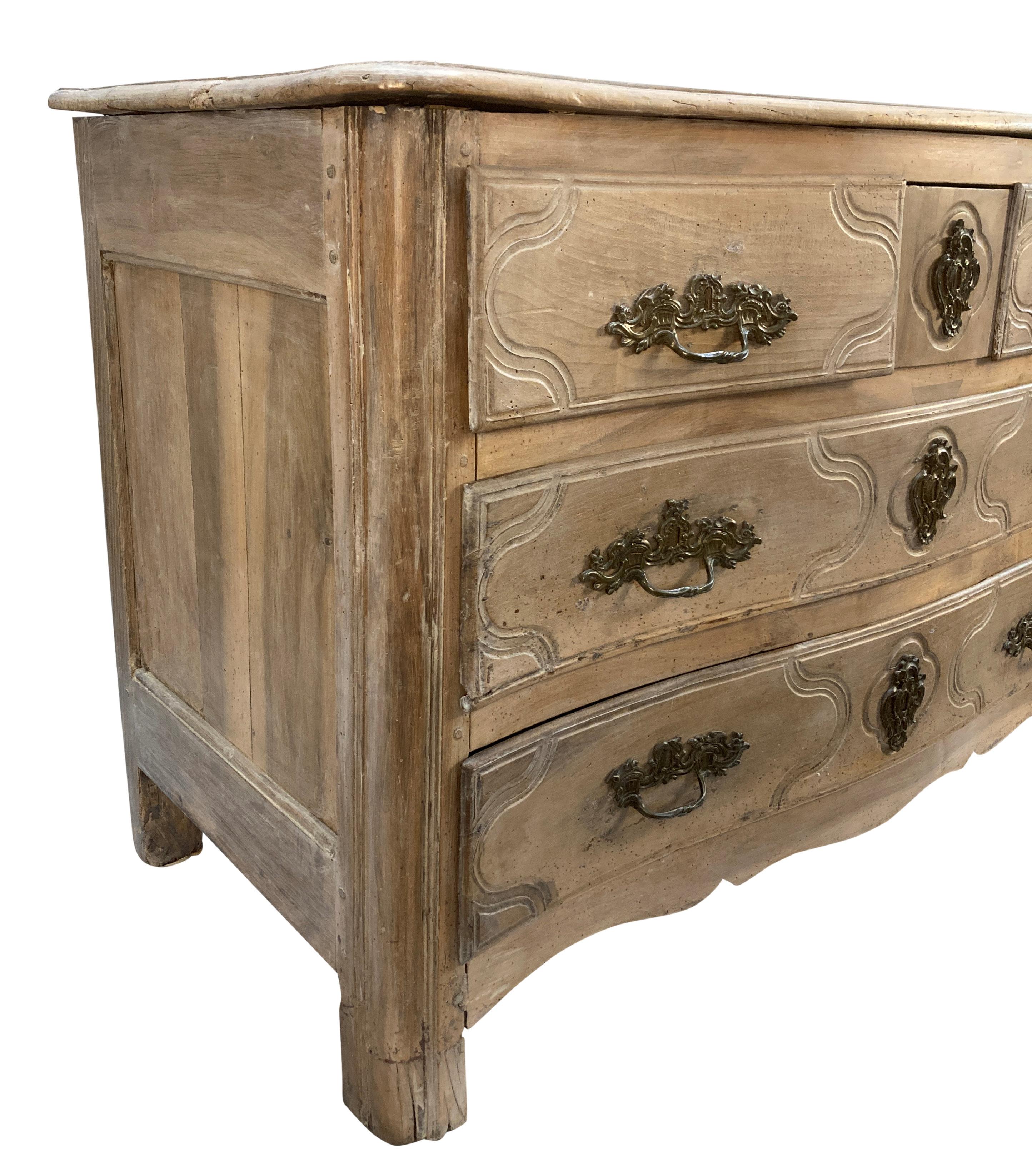 Late 18th Century French Louis XV Pickled Walnut Commode For Sale