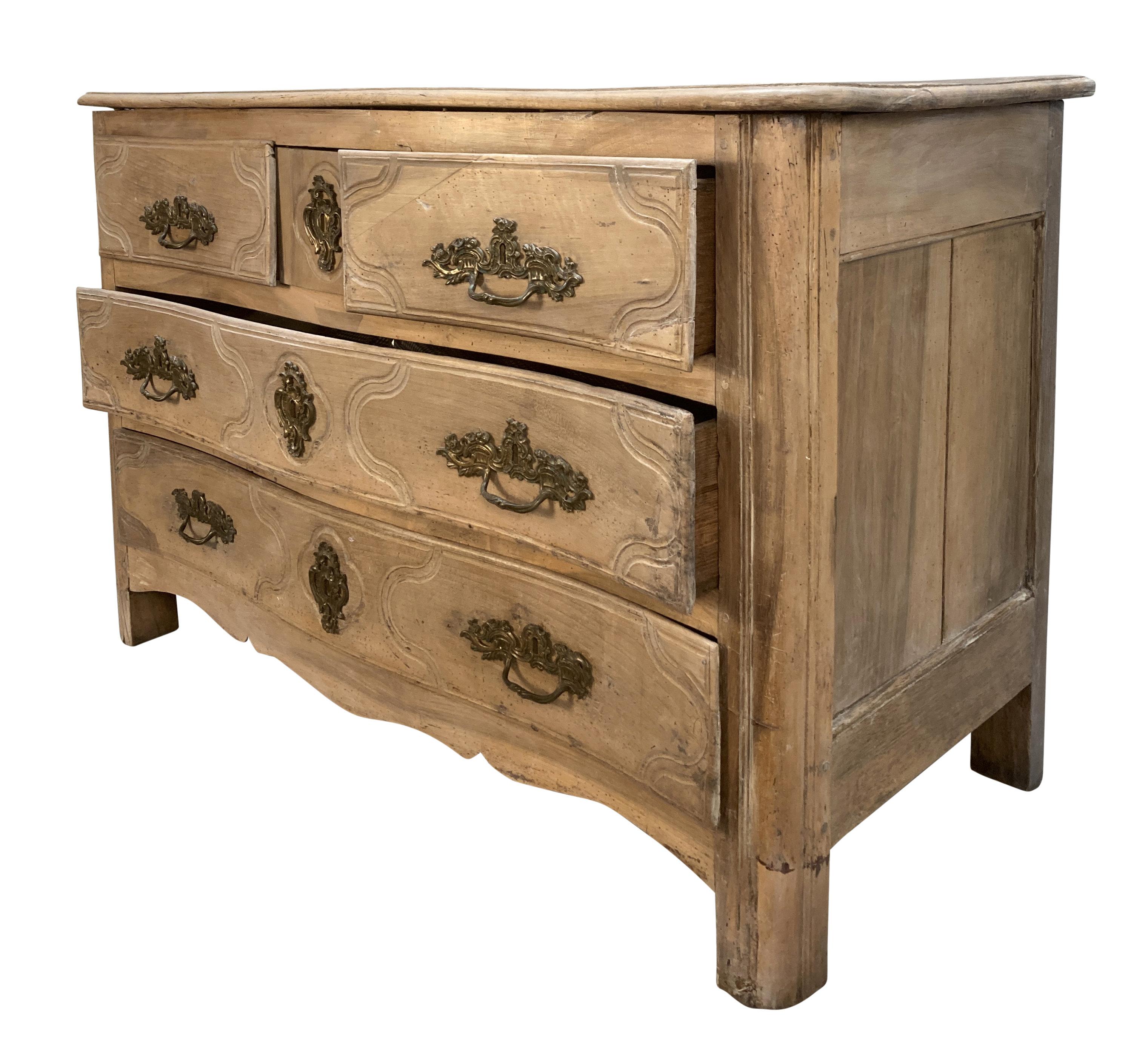 Bronze French Louis XV Pickled Walnut Commode For Sale