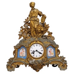 French Louis XV Porcelain Patinated Gilt Bronze Clock Signed Hottot Japy Freres
