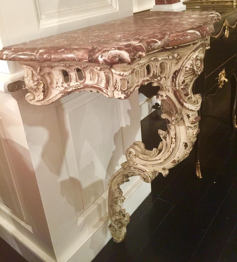 French Louis XV Provencal Style, 19th Century Marble-Top Console Table For Sale 8