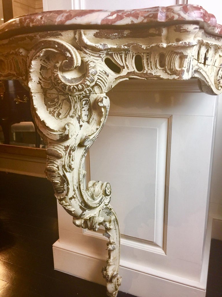 Beveled French Louis XV Provencal Style, 19th Century Marble-Top Console Table For Sale