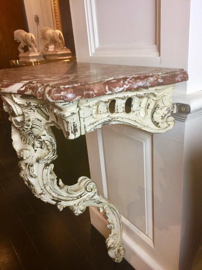 French Louis XV Provencal Style, 19th Century Marble-Top Console Table In Good Condition For Sale In Montreal, Quebec