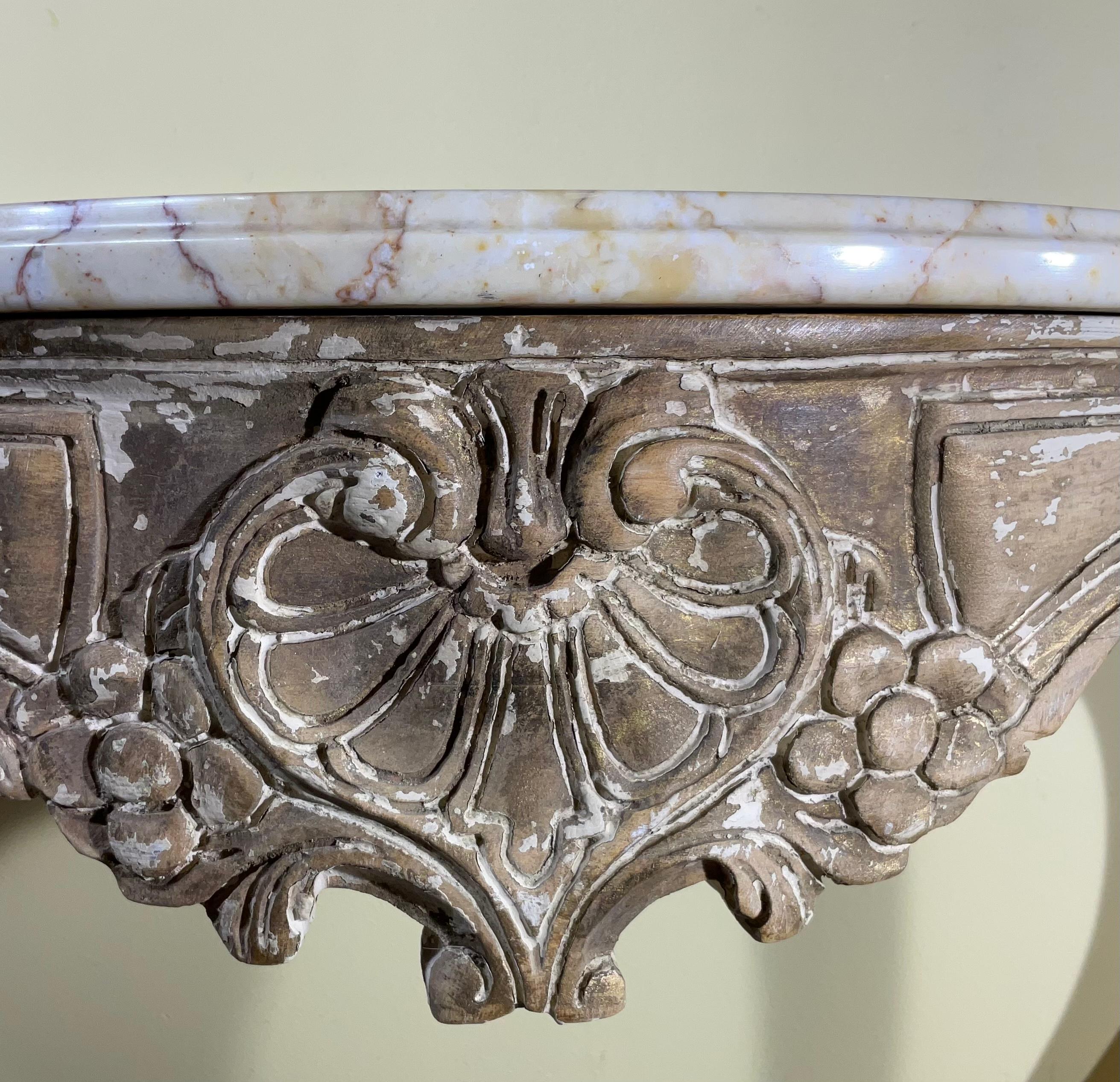 French Louis XV Provencal Style, Antique Marble-Top Console Table 6