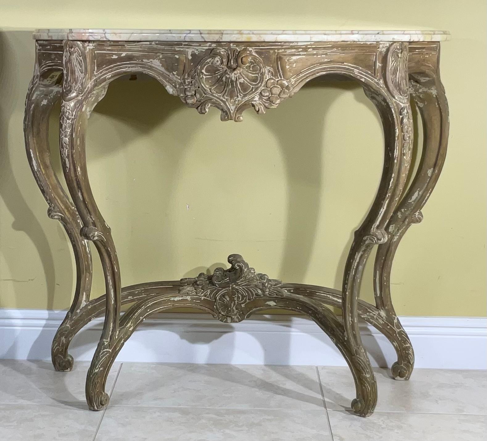 20th Century French Louis XV Provencal Style, Antique Marble-Top Console Table