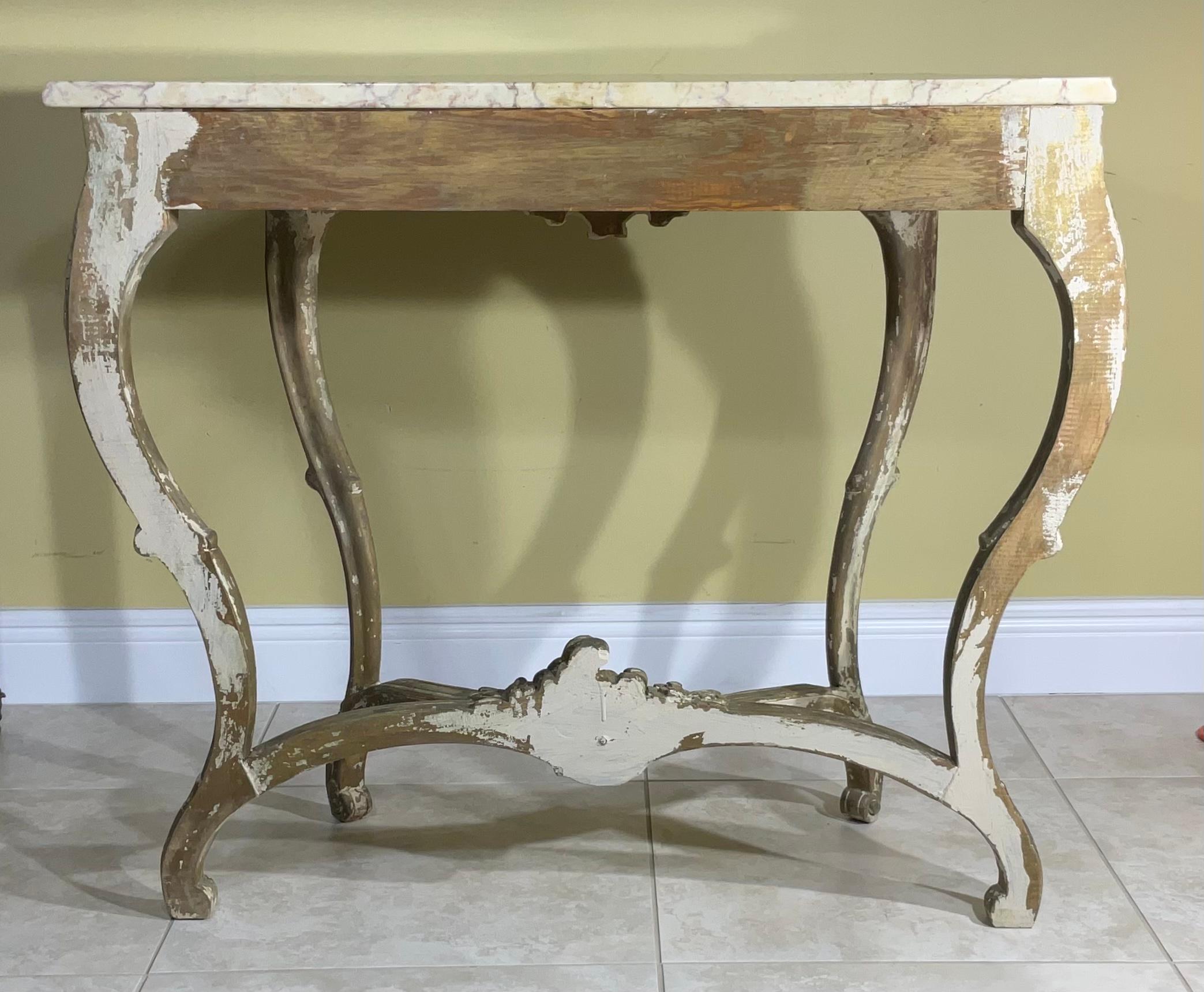 Carrara Marble French Louis XV Provencal Style, Antique Marble-Top Console Table