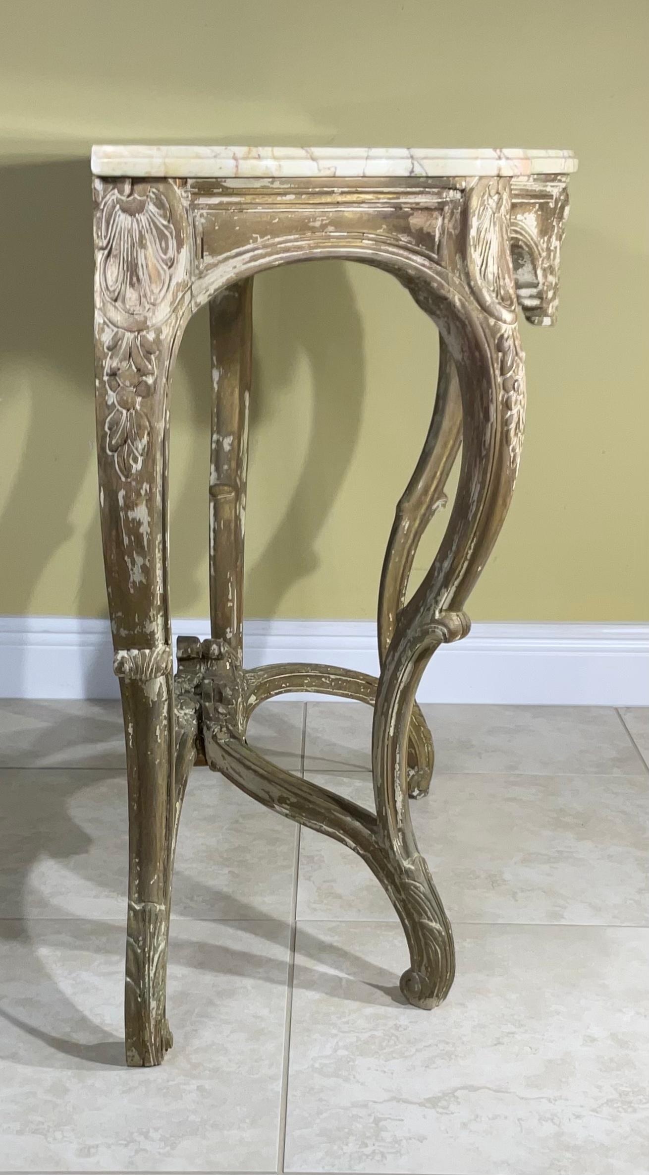 French Louis XV Provencal Style, Antique Marble-Top Console Table 2