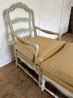 French Louis XV Provincial Style Bergere Lounge chair and Ottoman