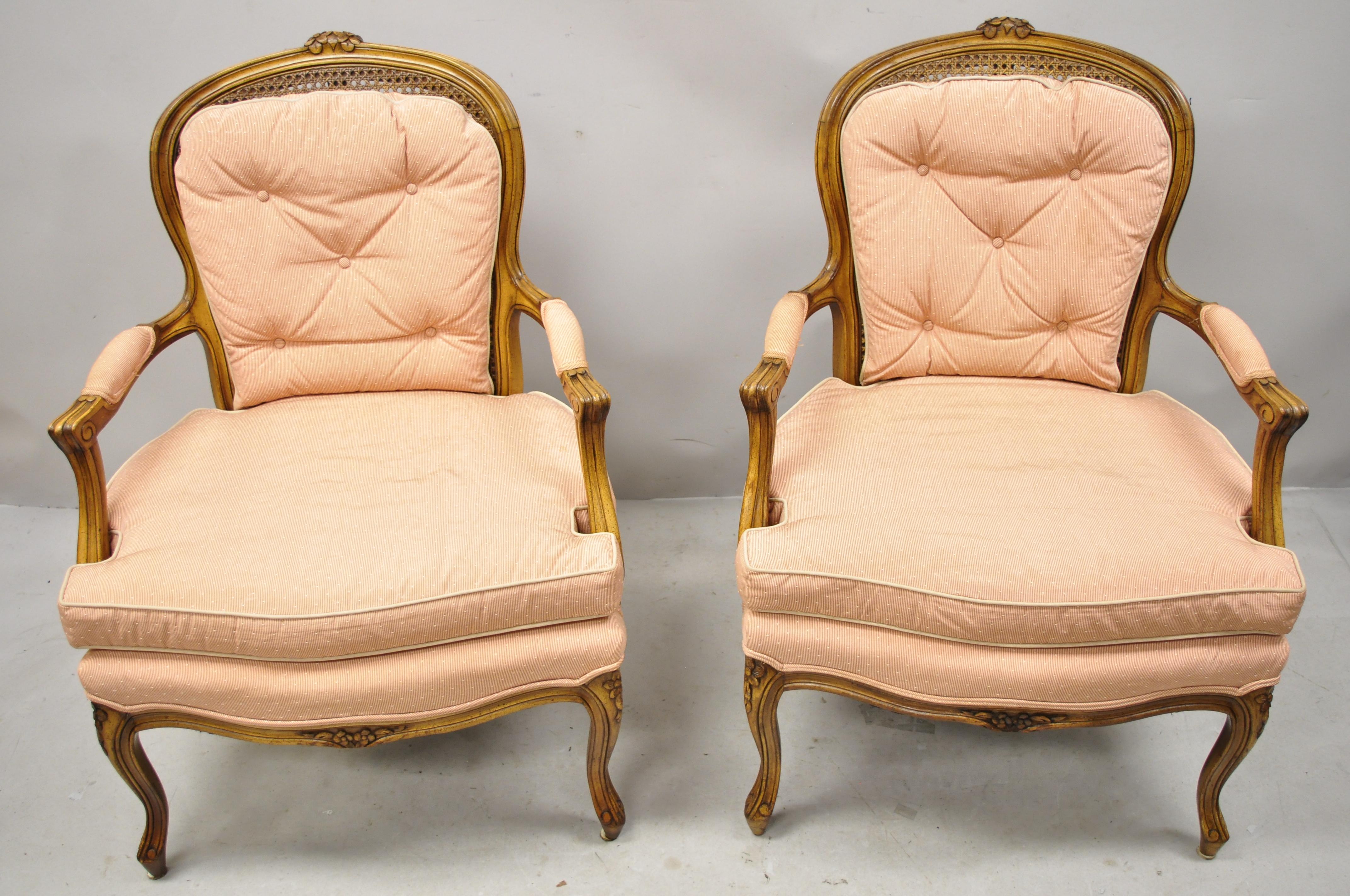 French Louis XV Provincial Style Carved Walnut Cane Back Armchairs, a Pair For Sale 3