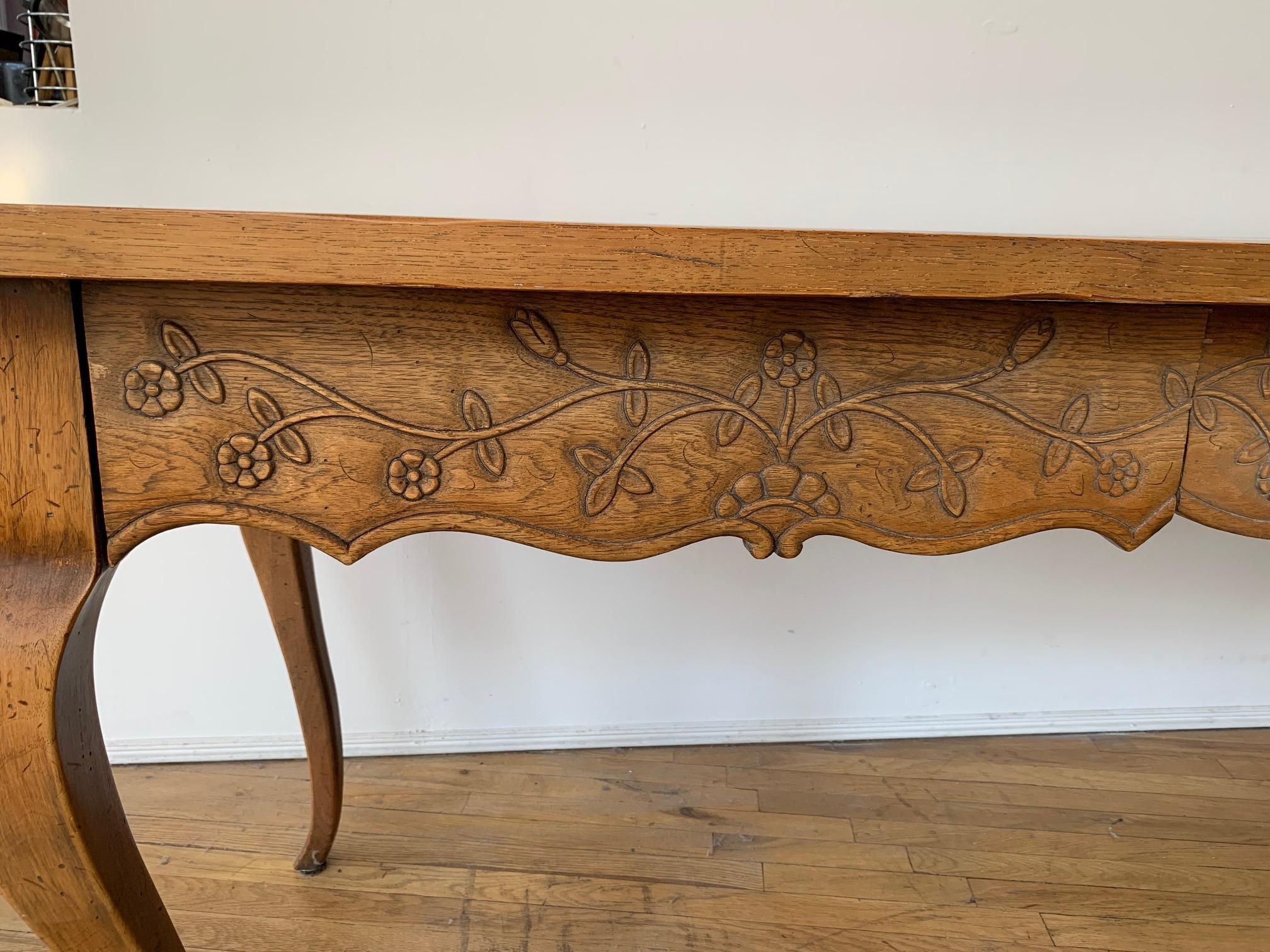 French Provincial French Louis XV Provincial Style Carved Walnut Dining/Refectory Table