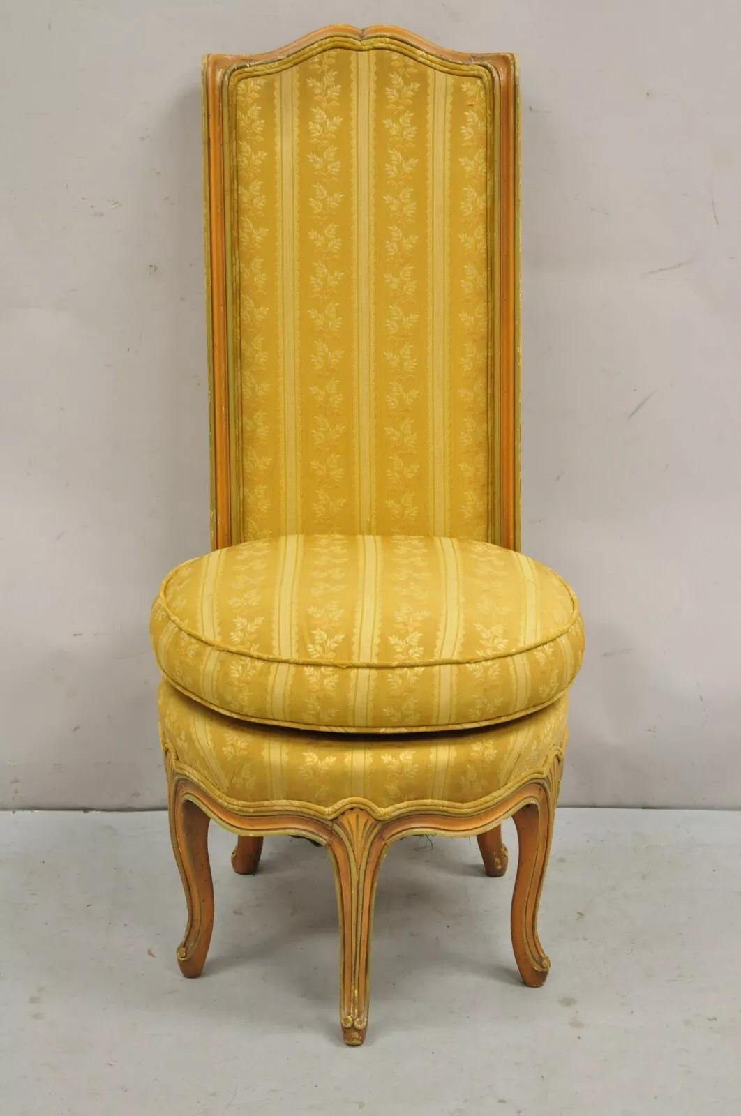 Silla Babucha Vintage Francesa Estilo Provincial Luis XV de Cinco Patas Pintada de Melocotón. Mediados del siglo XX. Medidas: 40