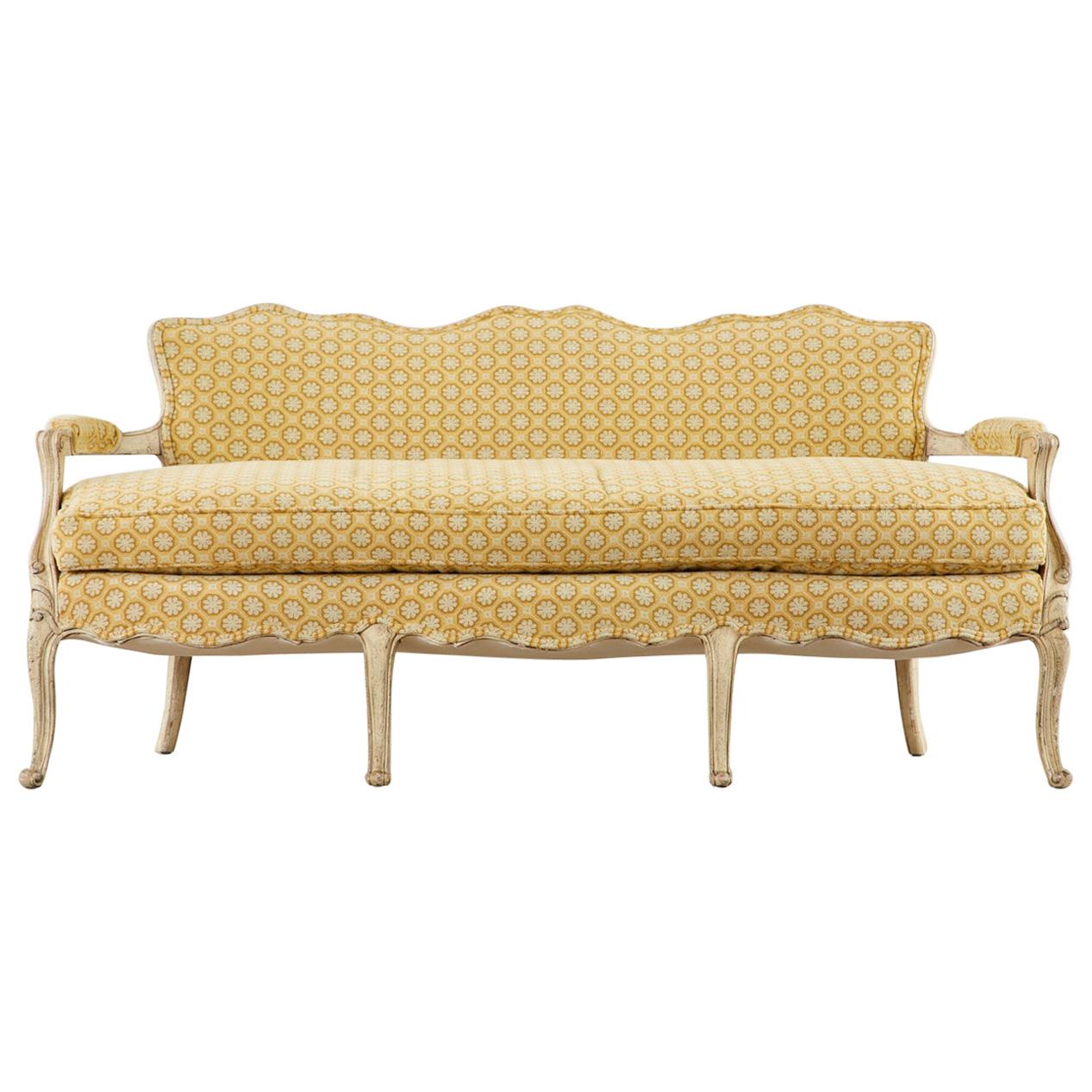 French Louis XV Provincial Style Painted Serpentine Sofa