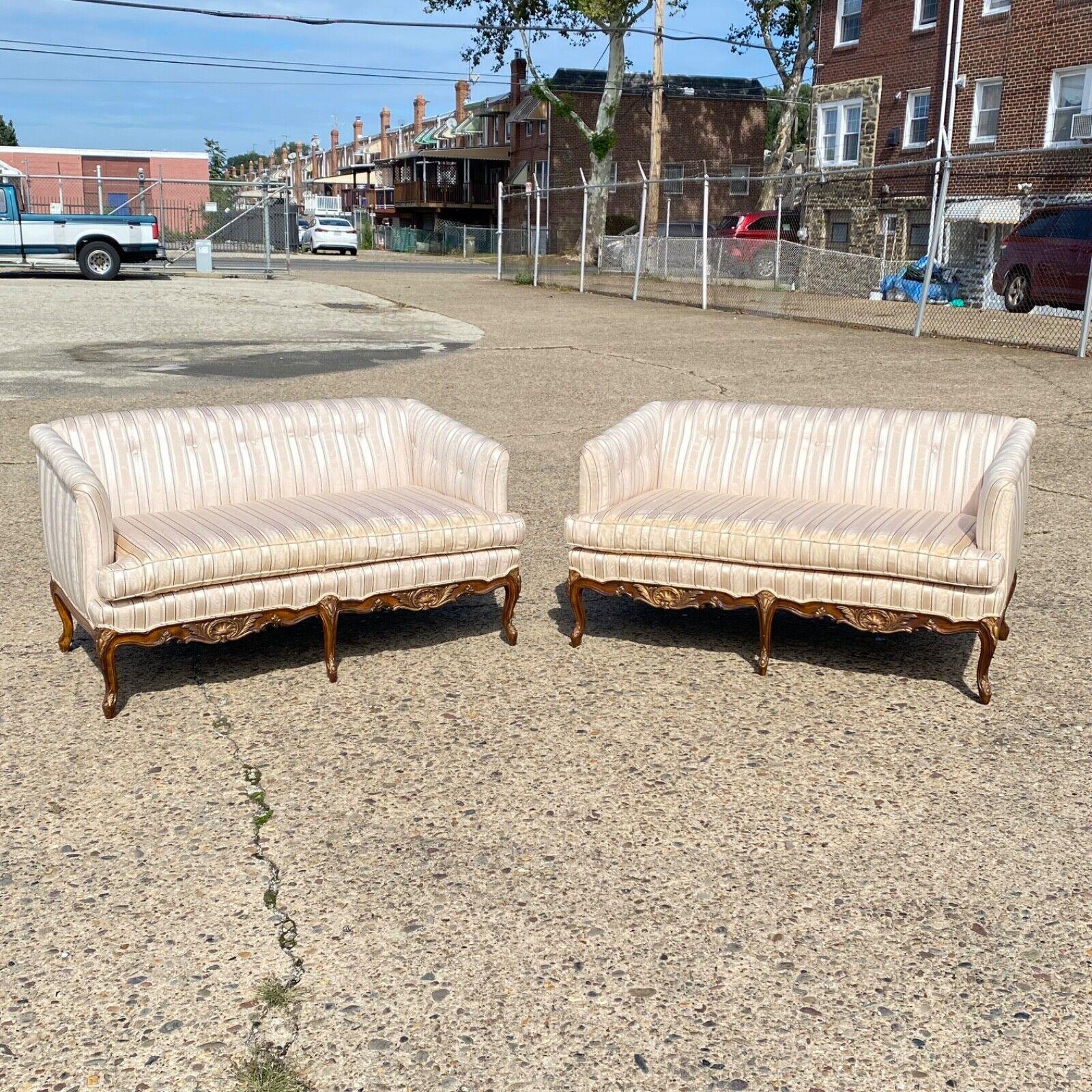 French Louis XV Provincial Style Upholstered Loveseat Sofa Settee - a Pair For Sale 6