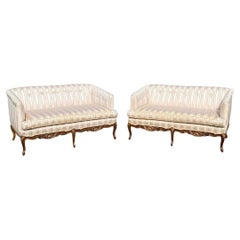 Vintage French Louis XV Provincial Style Upholstered Loveseat Sofa Settee - a Pair