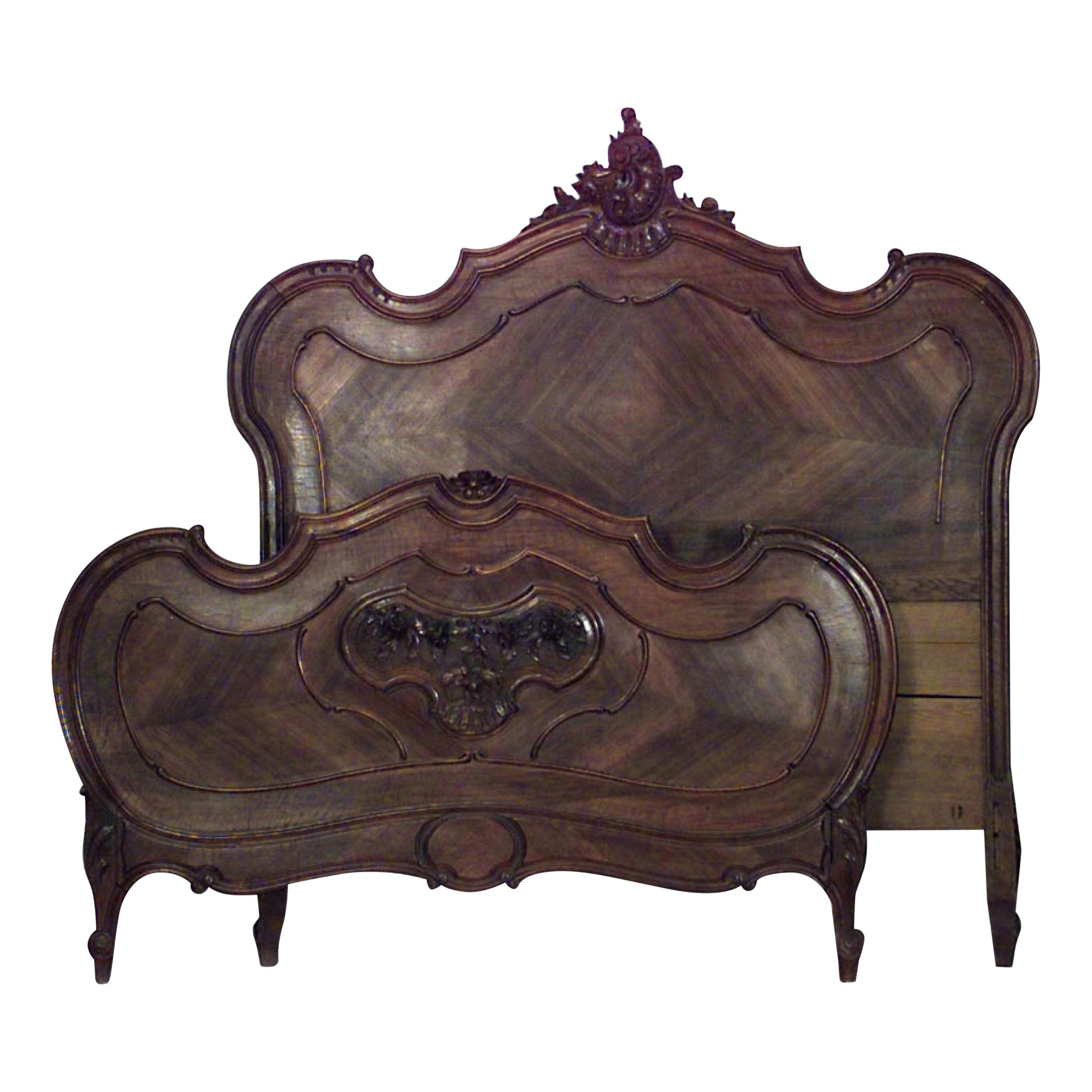 French Louis XV Provincial Style Walnut Full Bed For Sale