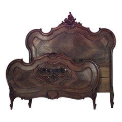 French Louis XV Provincial Style Walnut Full Bed