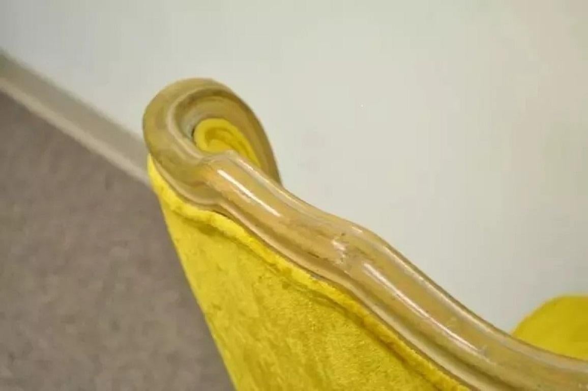 Fabric French Louis XV Provincial Style Yellow Boudoir Curved Back Gold Slipper Chair For Sale