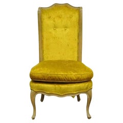 French Louis XV Provincial Style Yellow Boudoir Curved Back Gold Slipper Chair