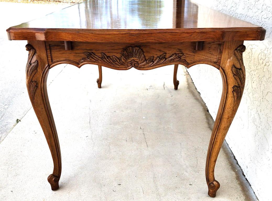 French Louis XV Refractory Dining Table Carved Oak For Sale 5