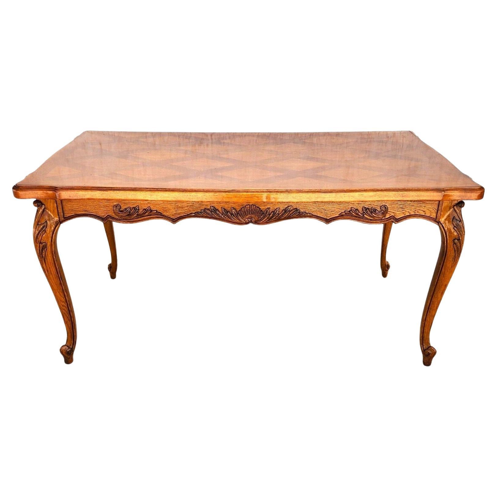 French Louis XV Refractory Dining Table Carved Oak For Sale