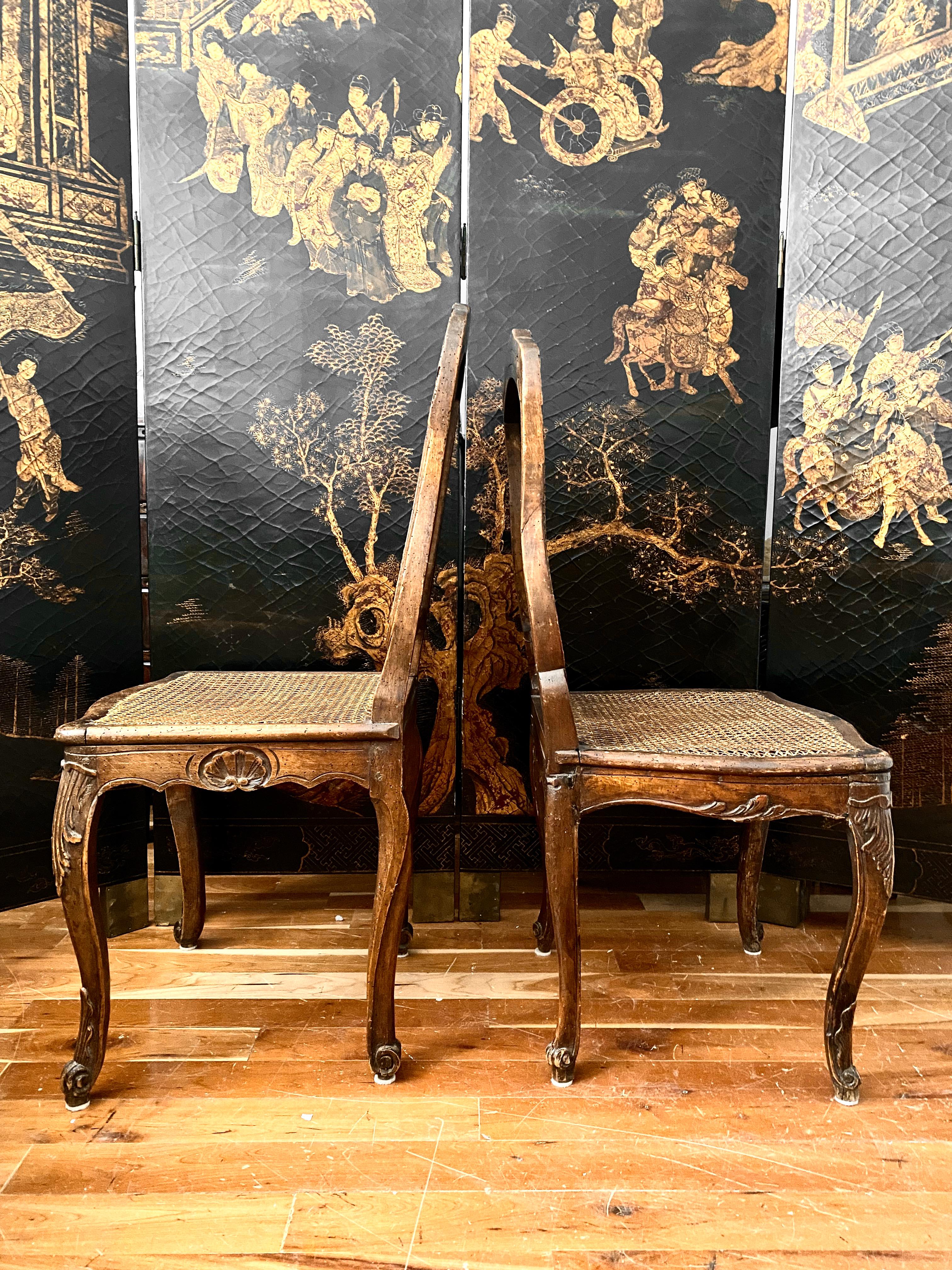 Regency French, Louis XV Régence Caned Chairs, 18th Century, Two Similar For Sale