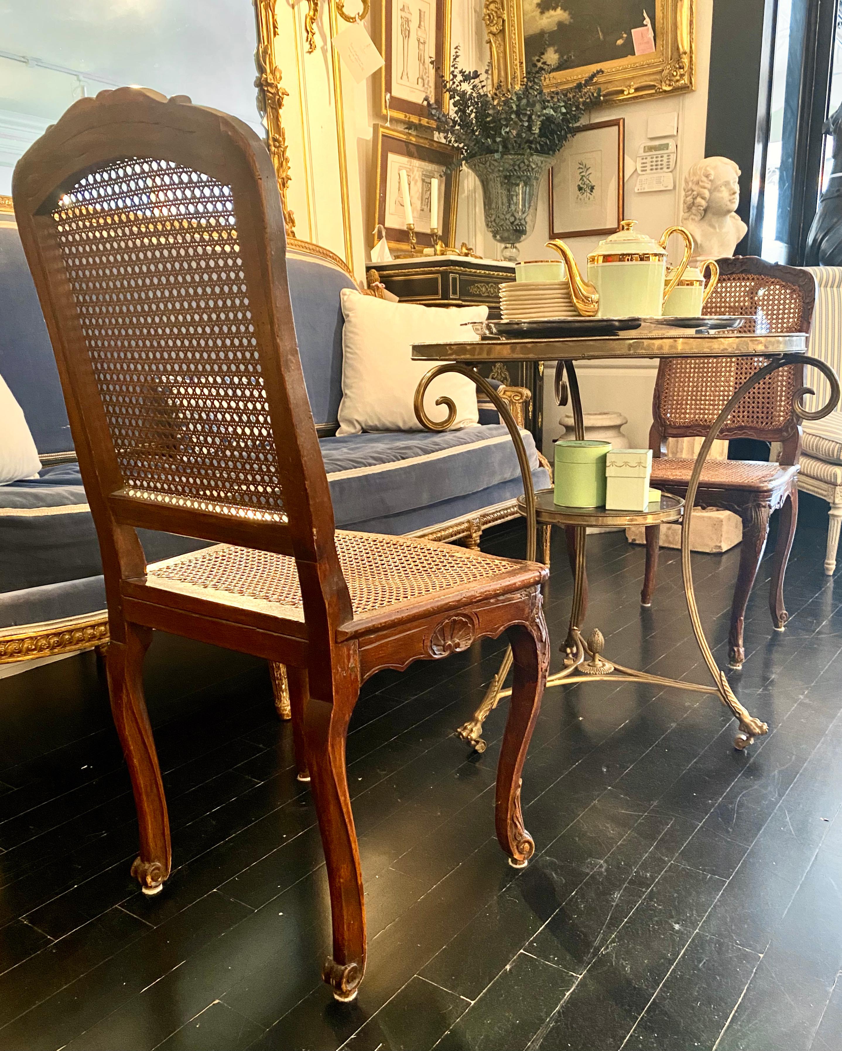 French, Louis XV Régence Caned Chairs, 18th Century, Two Similar In Good Condition For Sale In Montreal, Quebec