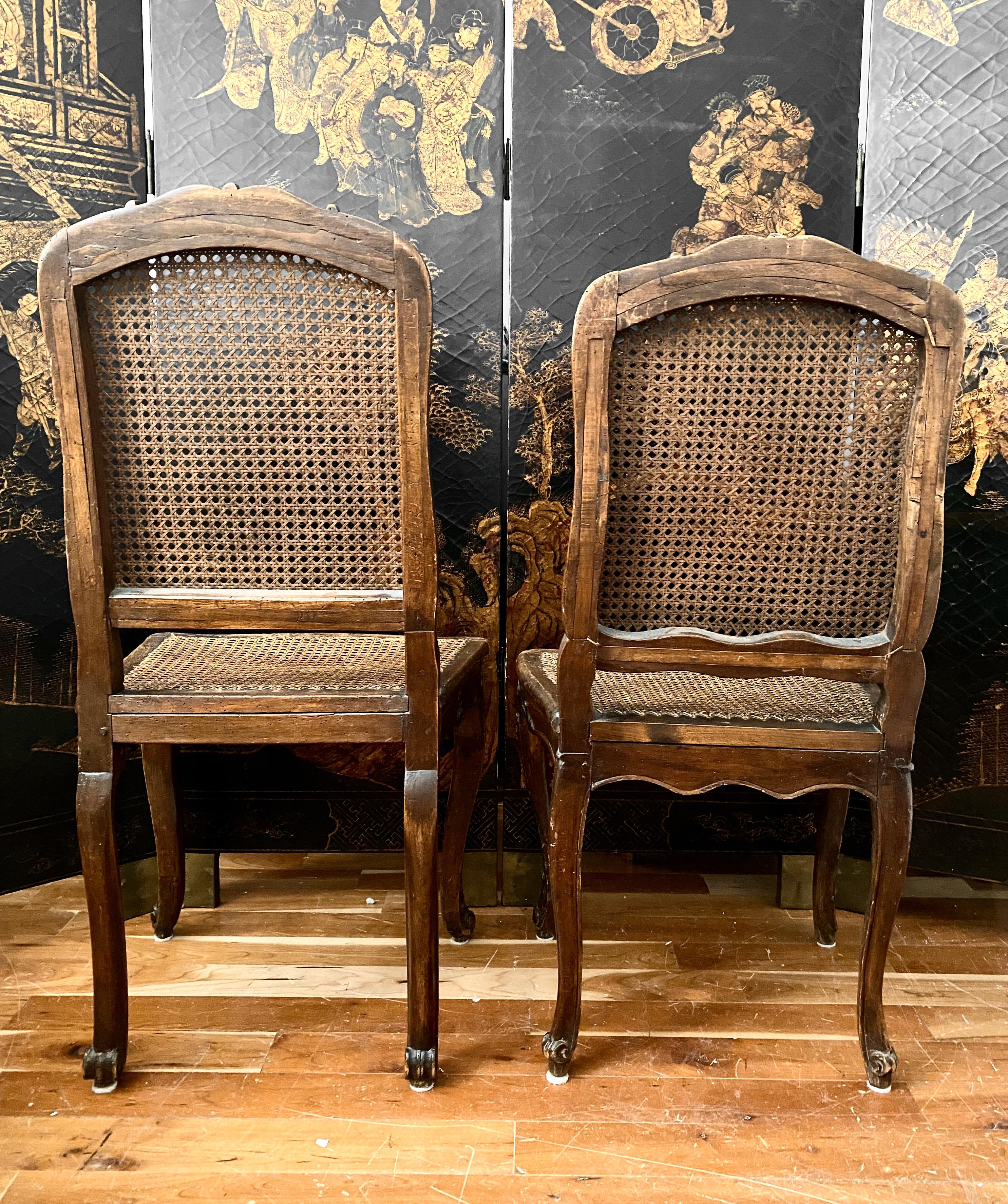 18th Century and Earlier French, Louis XV Régence Caned Chairs, 18th Century, Two Similar For Sale