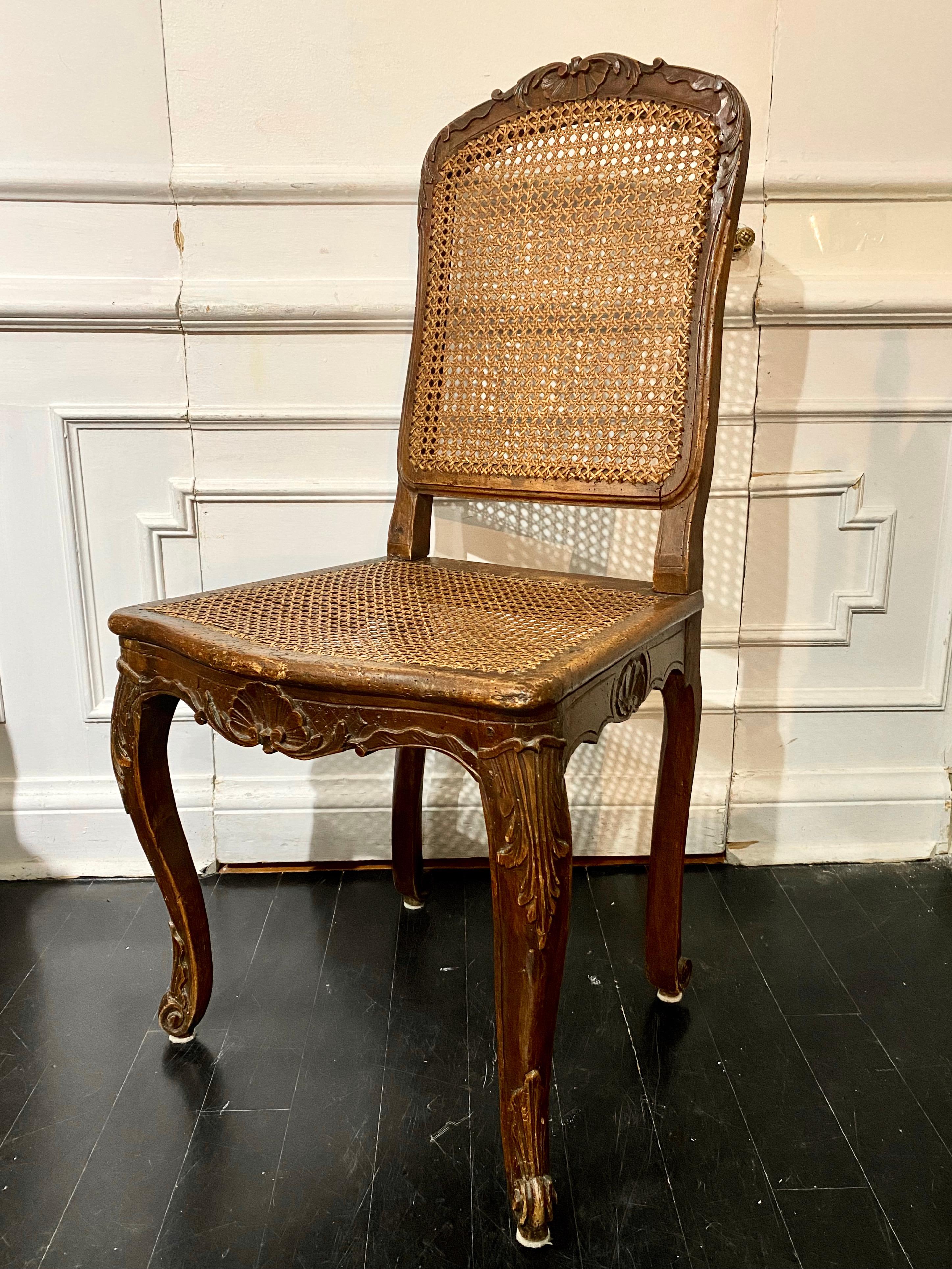 French, Louis XV Régence Caned Chairs, 18th Century, Two Similar For Sale 1