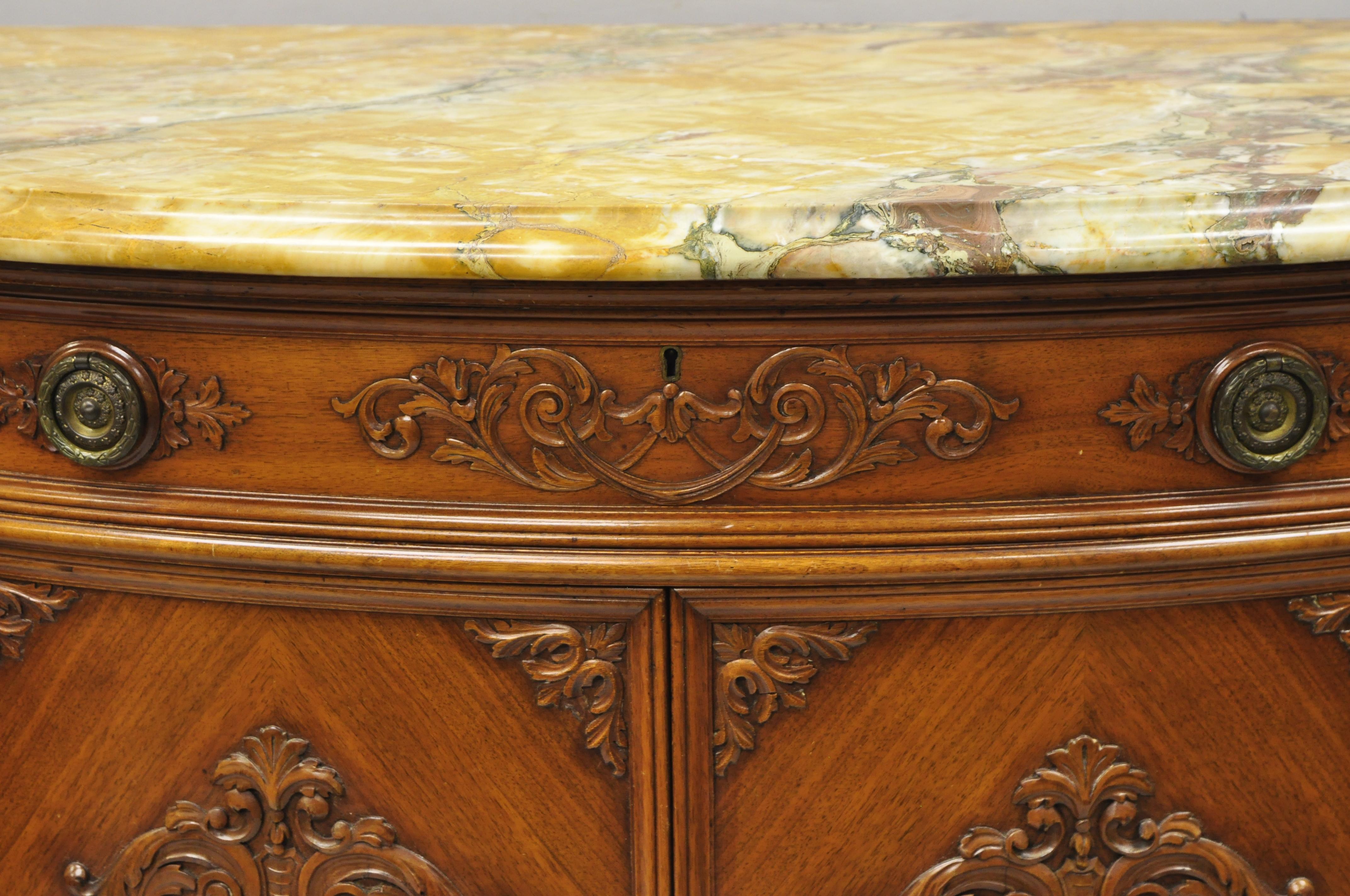 French Louis XV Renaissance Rouge Marble Top Demilune Buffet Sideboard Cabinet For Sale 6