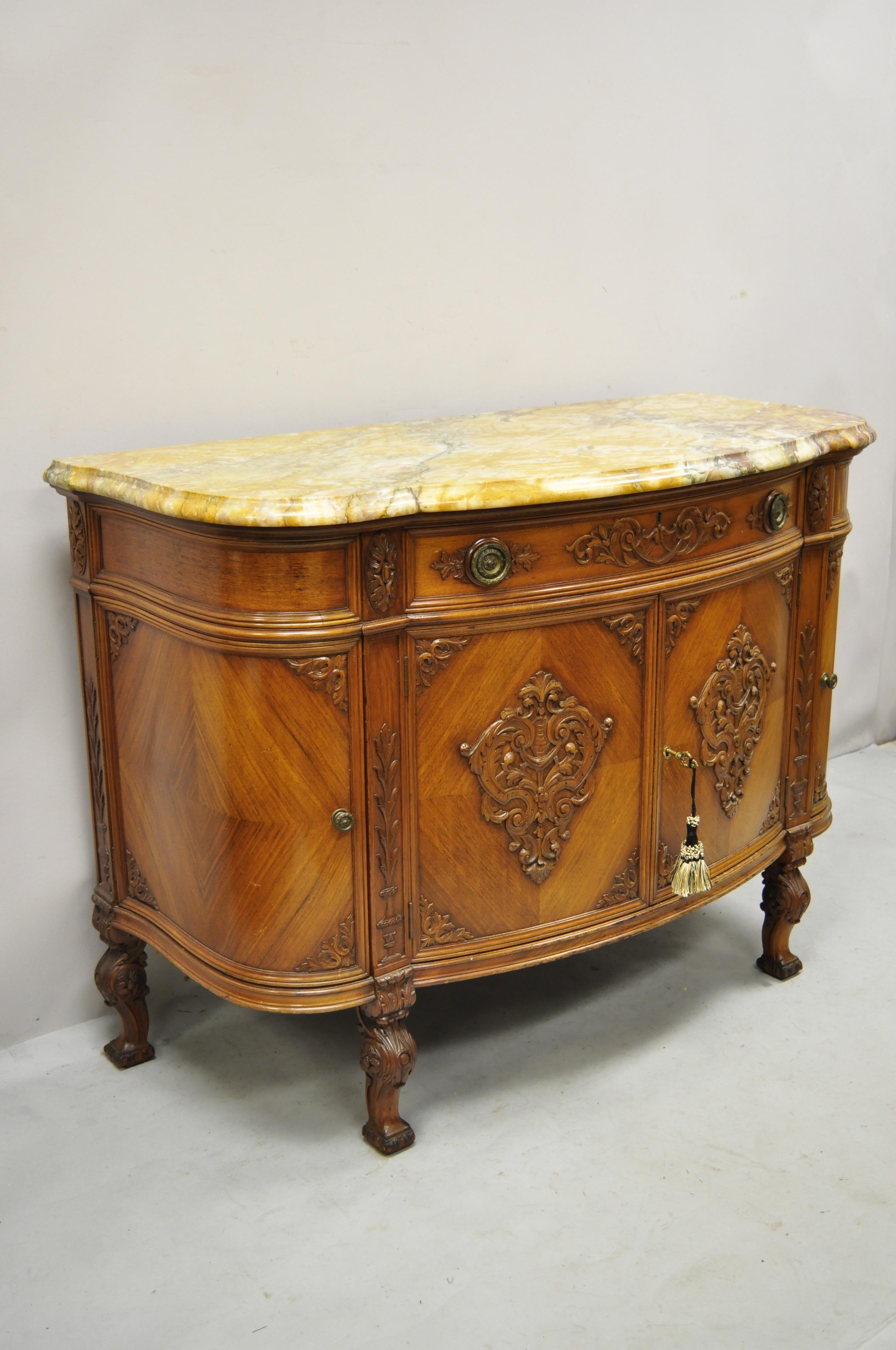 French Louis XV Renaissance Rouge Marble Top Demilune Buffet Sideboard Cabinet For Sale 7