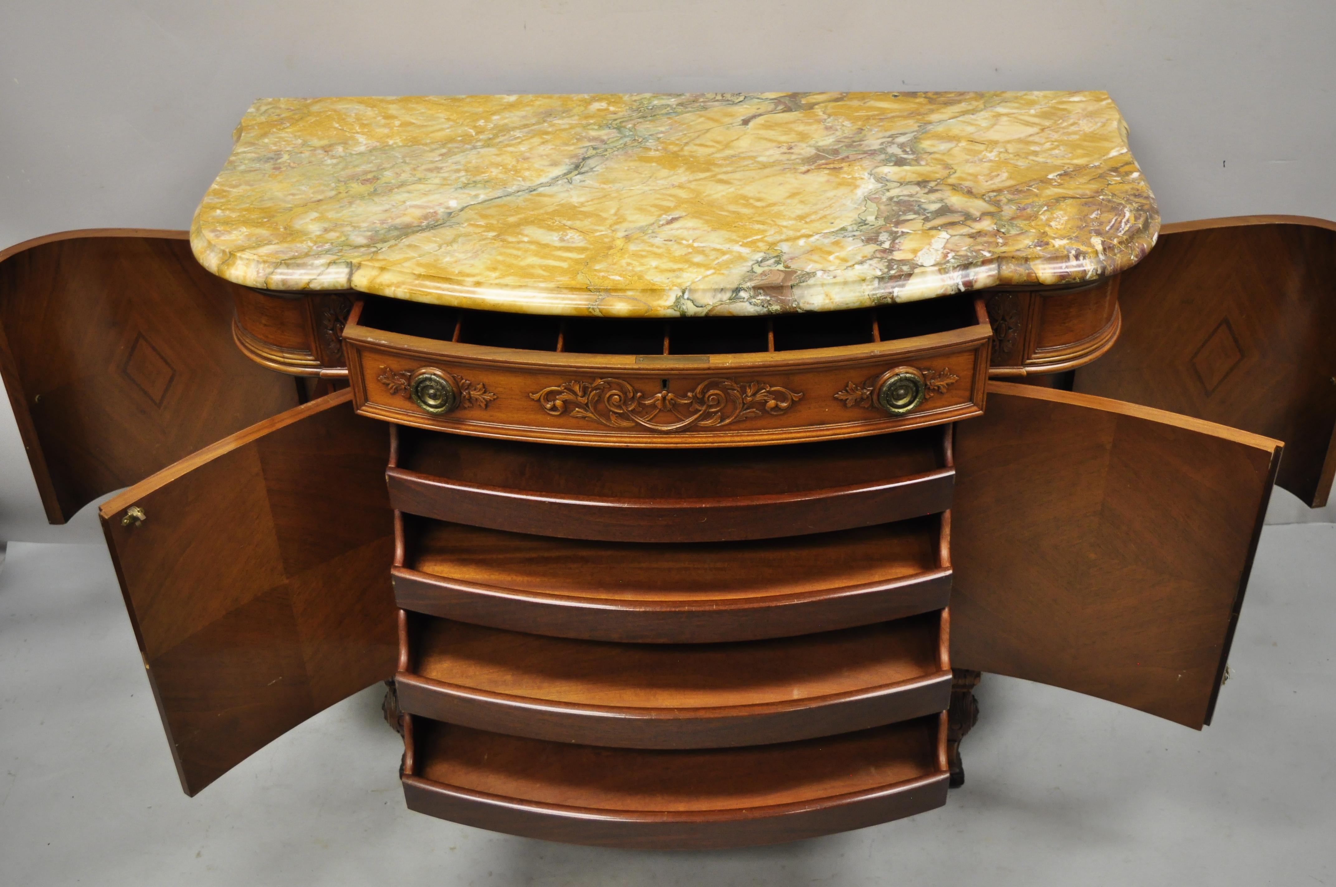 French Louis XV Renaissance Rouge Marble Top Demilune Buffet Sideboard Cabinet In Good Condition For Sale In Philadelphia, PA