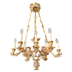 French Louis XV Revival Gilt Chandelier, 9 Lights, circa 1900