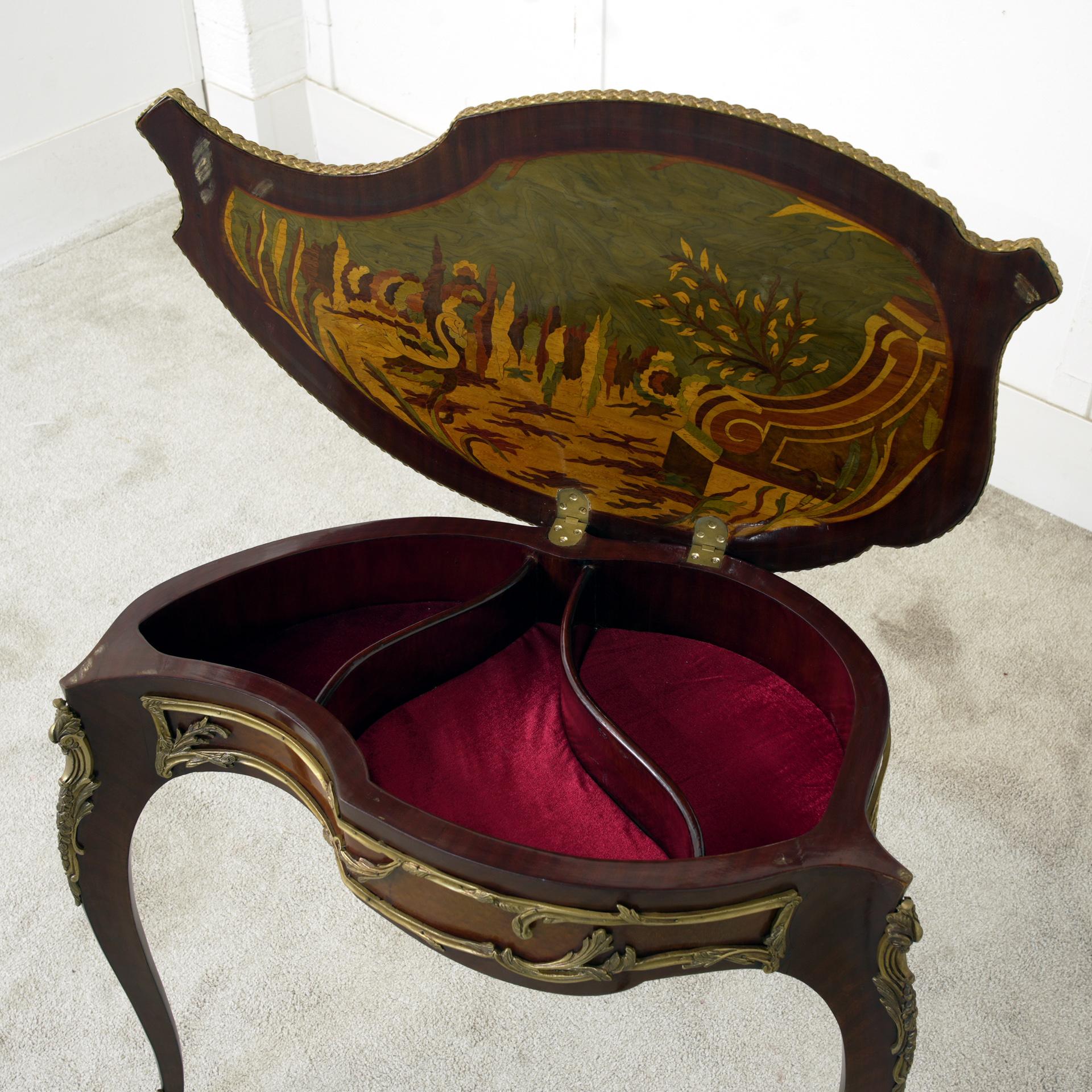 Mahogany French Louis XV Revival Side Dressing Table Inlay For Sale