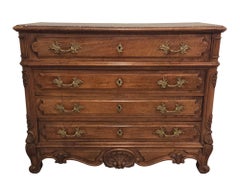 French Louis XV Revival walnut Chest of Drawers with Marble Top