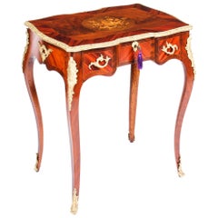 French Louis XV Revival Walnut Marquetry Occasional Side Table, 19th Century