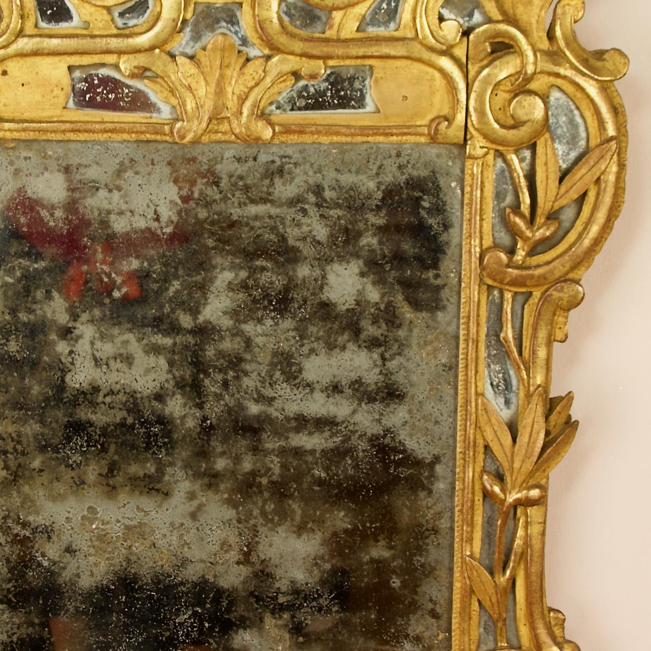 French Louis XV Rococo 18th Century Carved Gilt Wood Flower Basket Wall Mirror 4