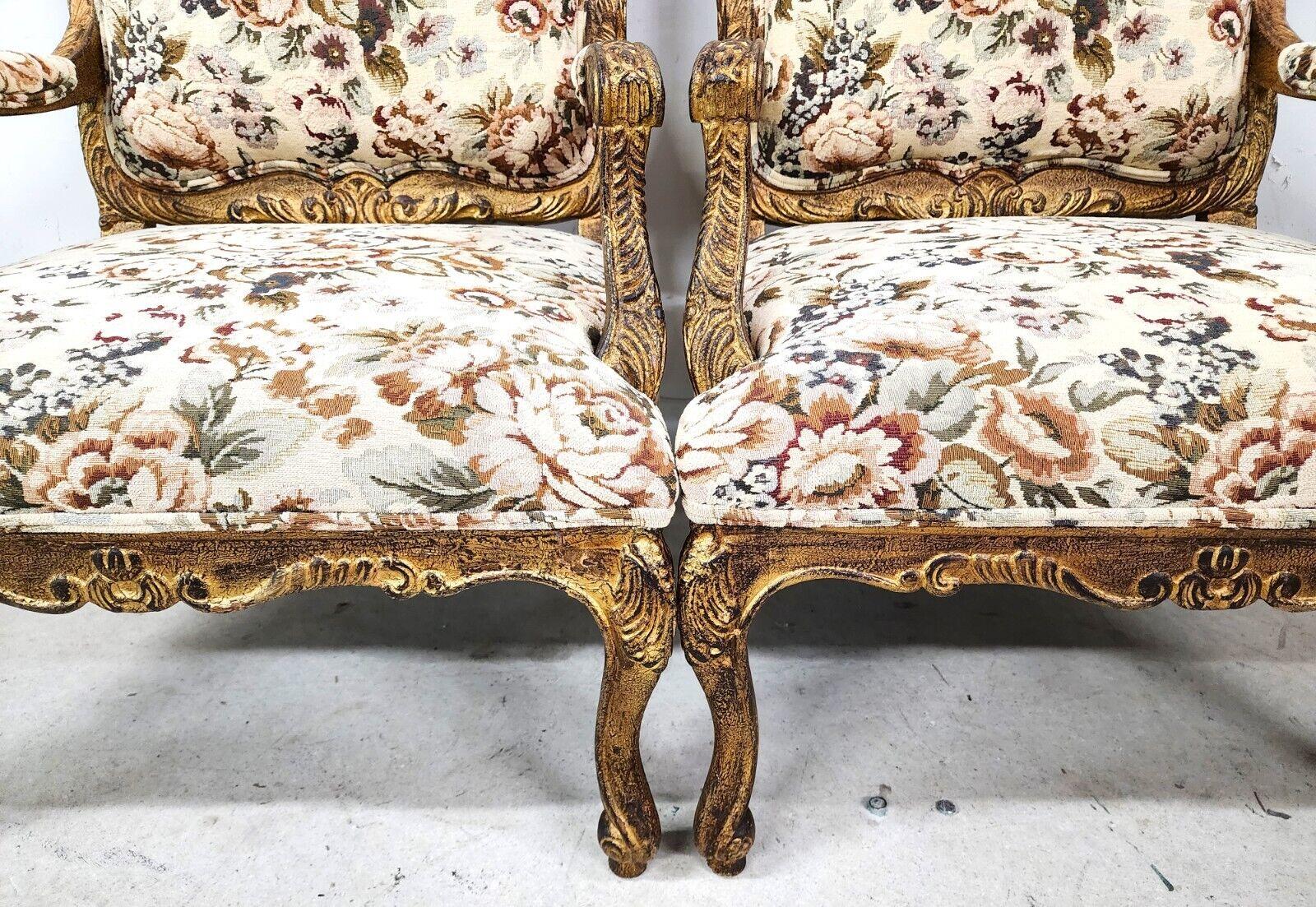 French Louis XV Rococo Giltwood Fauteuil Oversized Armchairs - a Pair For Sale 3