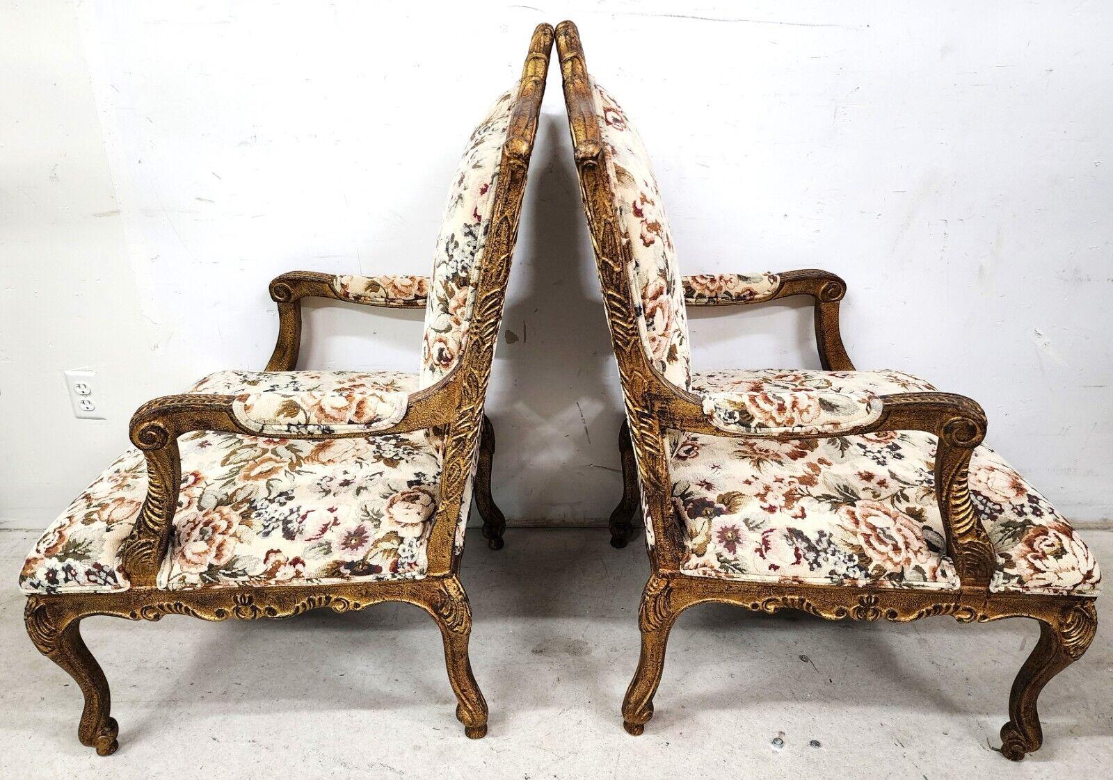 French Louis XV Rococo Giltwood Fauteuil Oversized Armchairs - a Pair For Sale 4