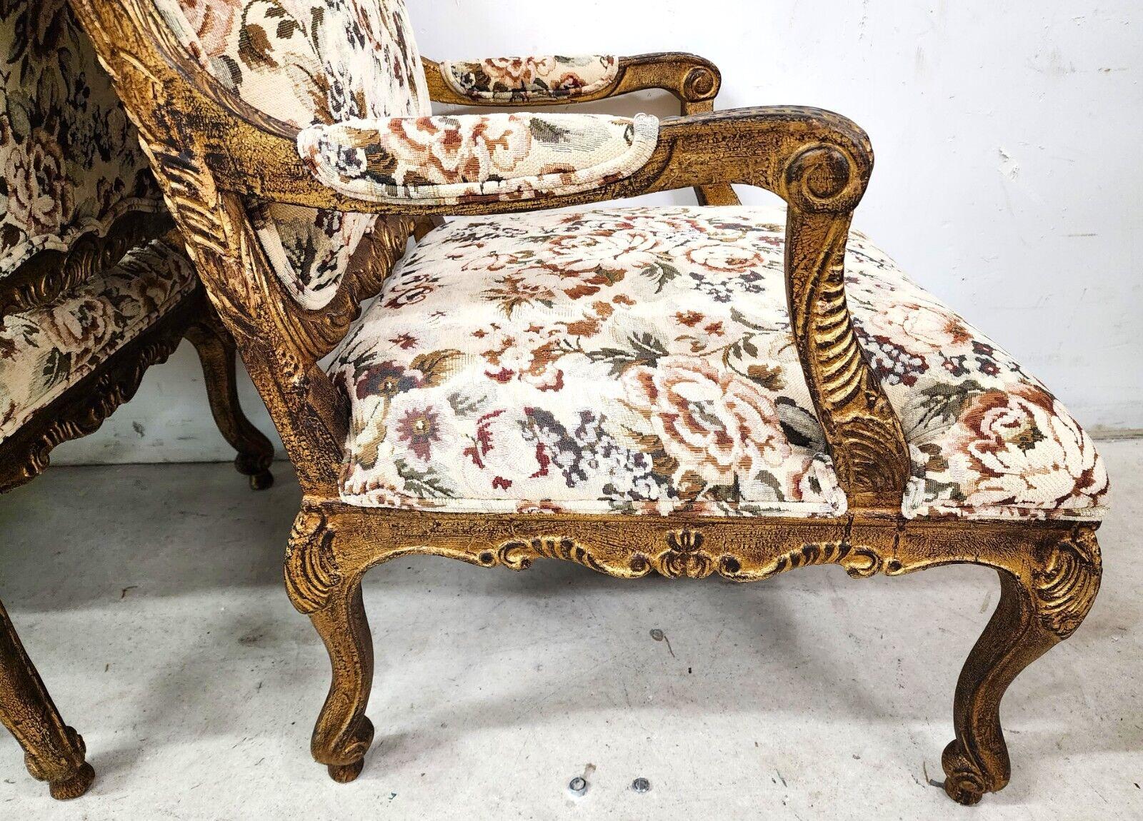 French Louis XV Rococo Giltwood Fauteuil Oversized Armchairs - a Pair For Sale 5