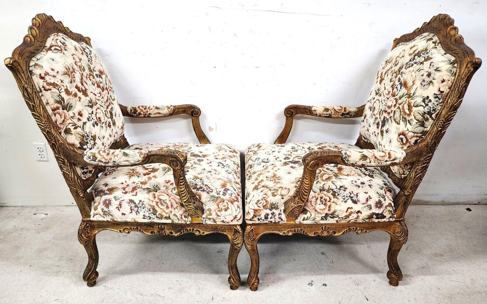 French Louis XV Rococo Giltwood Fauteuil Oversized Armchairs - a Pair For Sale 7