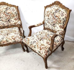 French Louis XV Rococo Giltwood Fauteuil Oversized Armchairs - a Pair