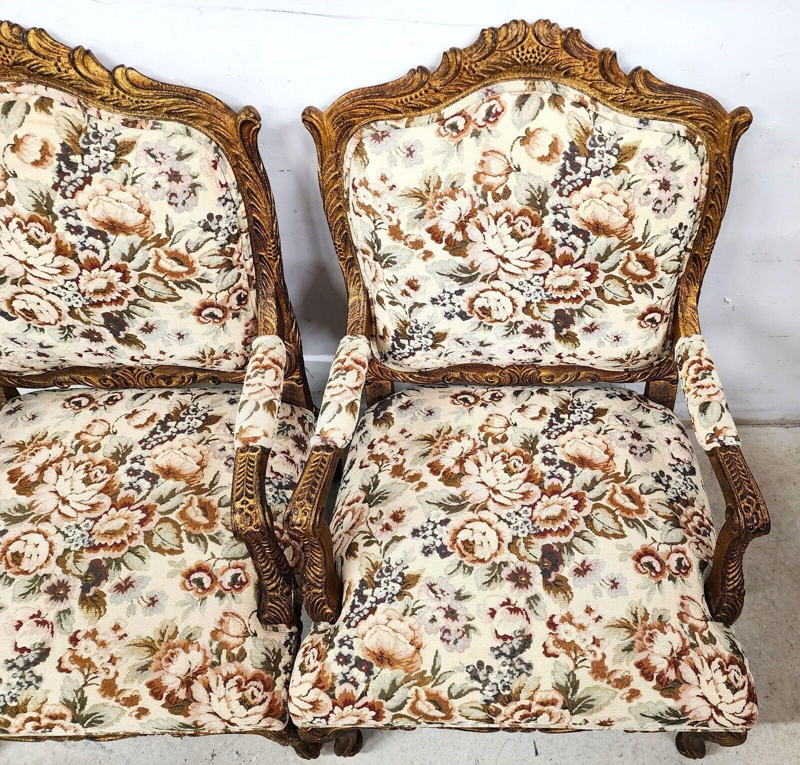French Louis XV Rococo Giltwood Fauteuil Oversized Armchairs - a Pair In Good Condition For Sale In Lake Worth, FL