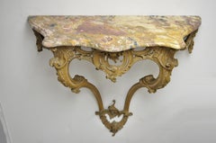 French Louis XV Rococo Italian Wall-Mounted Carved Wood Marble-Top Console Table