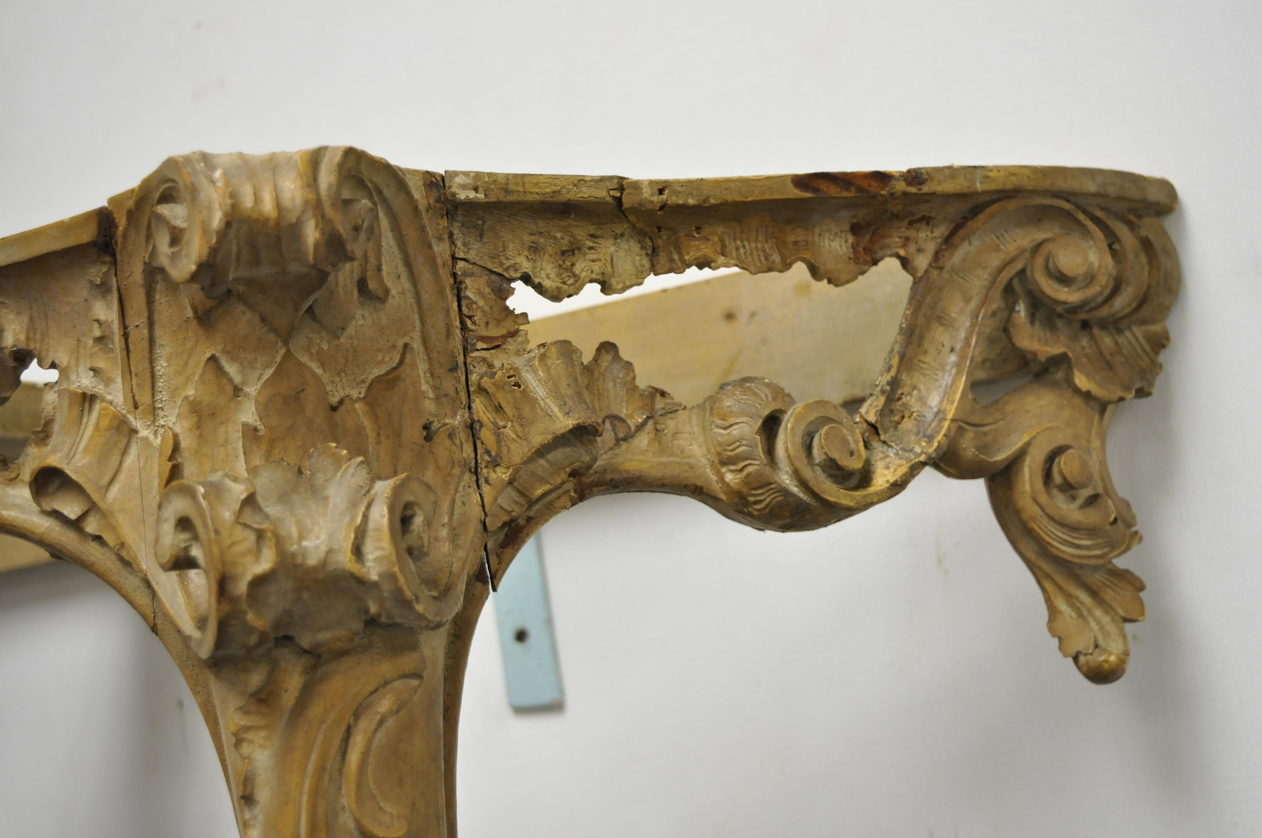 French Louis XV Rococo Italian Wall-Mounted Carved Wood Marble-Top Console Table 2
