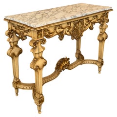 French Louis XV Rococo Marble-Top Console Table with Gilt Accents