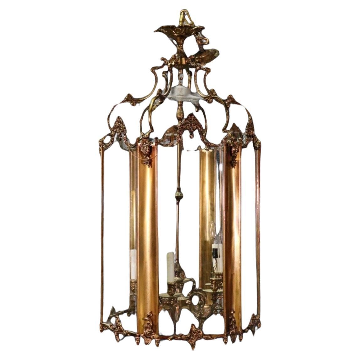 French Louis XV Rococo Style Brass and Glass Lantern Chandelier 