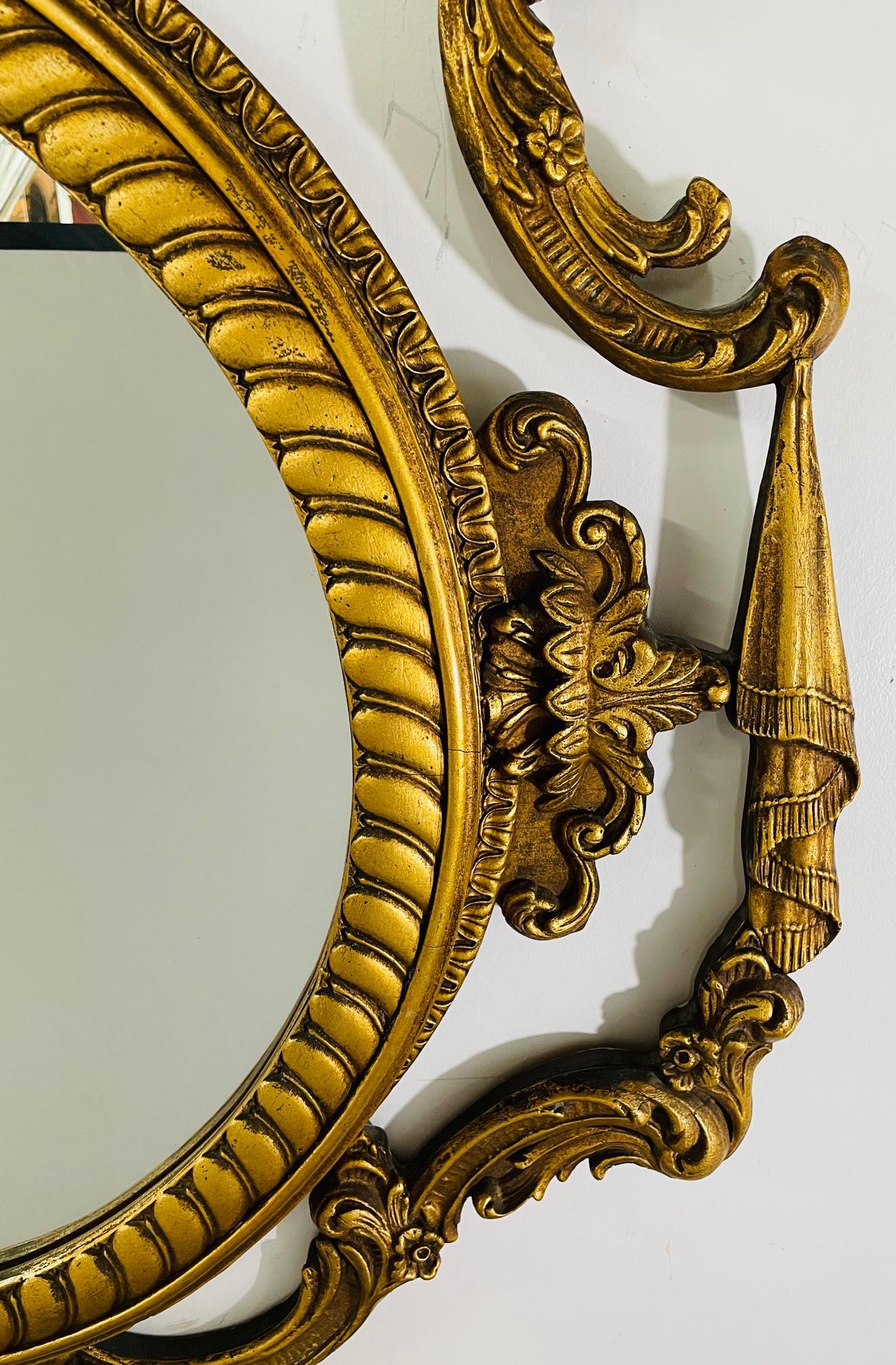 French Louis XV Rococo Style Gilt Wood Circular Wall or Mantel Mirror 2