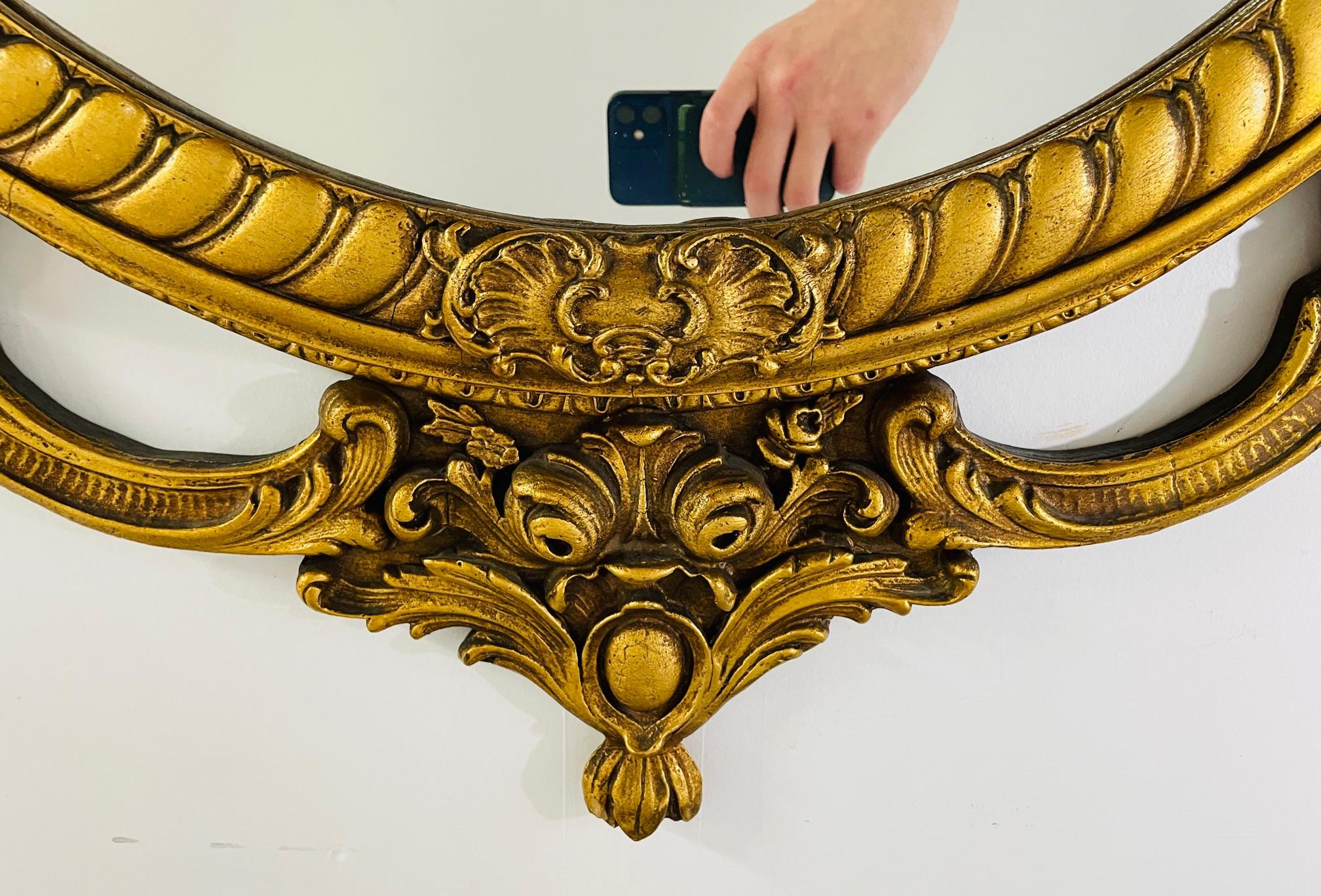 French Louis XV Rococo Style Gilt Wood Circular Wall or Mantel Mirror 3