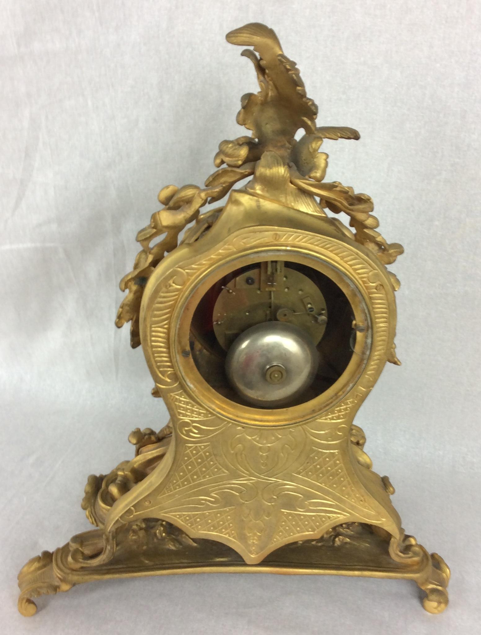 19th Century French Louis XV Rococo Style Ormolu Clock Signed H. Richardin In Good Condition In Miami, FL