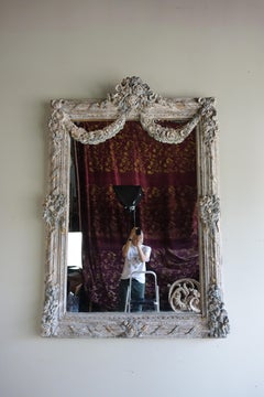 French Louis XV Rococo Style Painted Mirror with Garlands