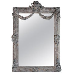 French Louis XV Rococo Style Painted Mirror with Garlands